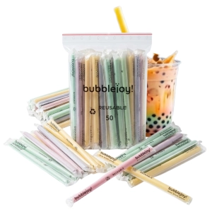 Słomki Wielorazowe do Bubble Tea 50 szt. Tęczowe Rurki BubbleJoy EKO 